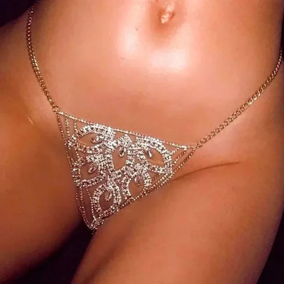 Sexy Rhinestone Thong Body Chain Crystal Bikini Waist Jewelry Lingerie Women - Picture 1 of 6